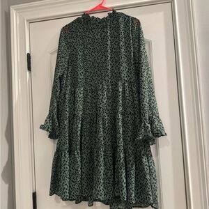 JODIFL Green and Black Leopard Print Ruffle Dress